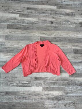 Perceptions coral 3/4 sleeve cropped cardigan scallop detail size XL E4